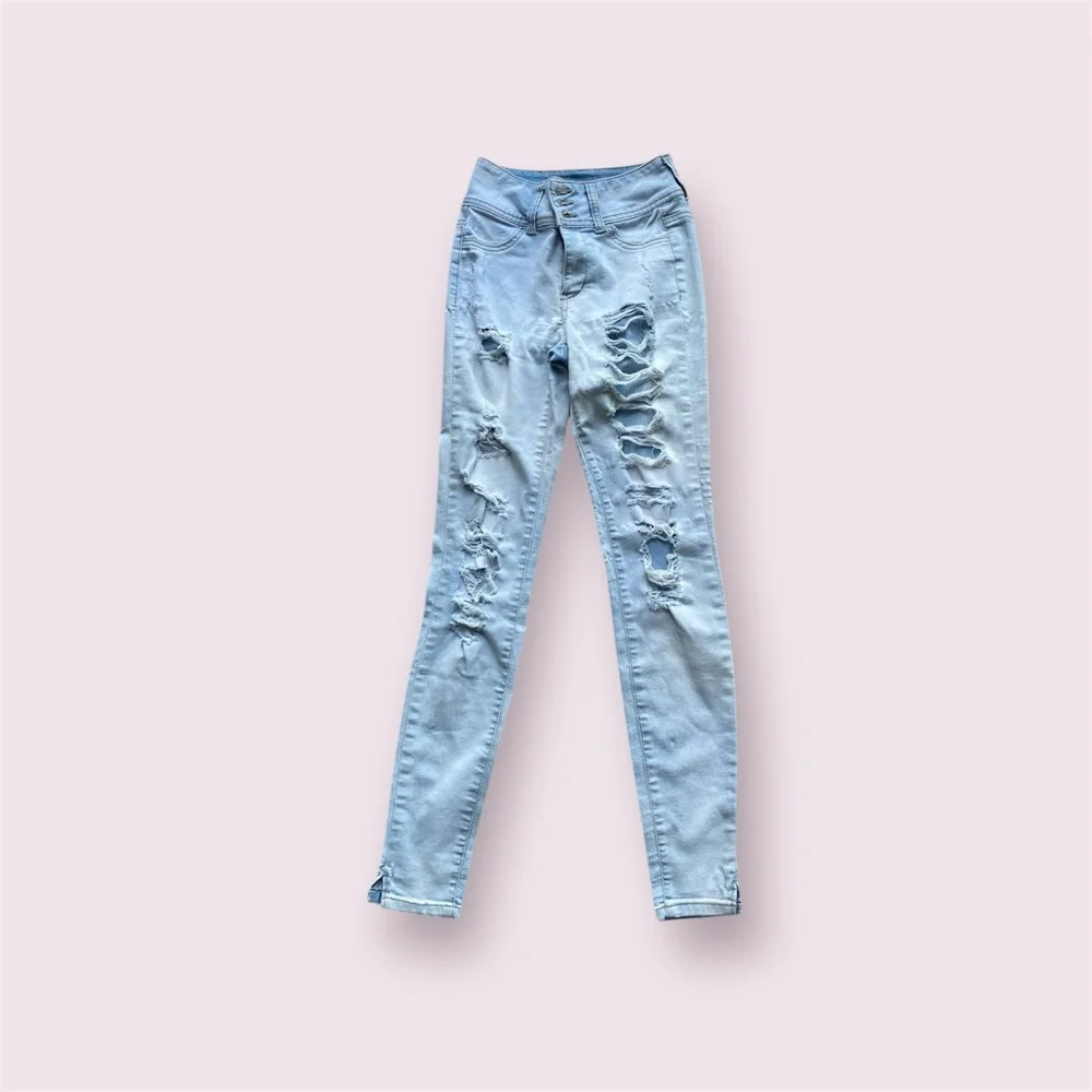 Light Blue Ripped Skinny Jeans - Picture 1 of 5